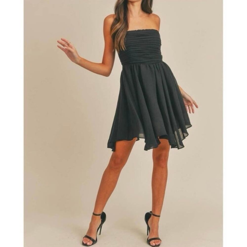 MABLE Black Gathered Ballerina Mini Dress